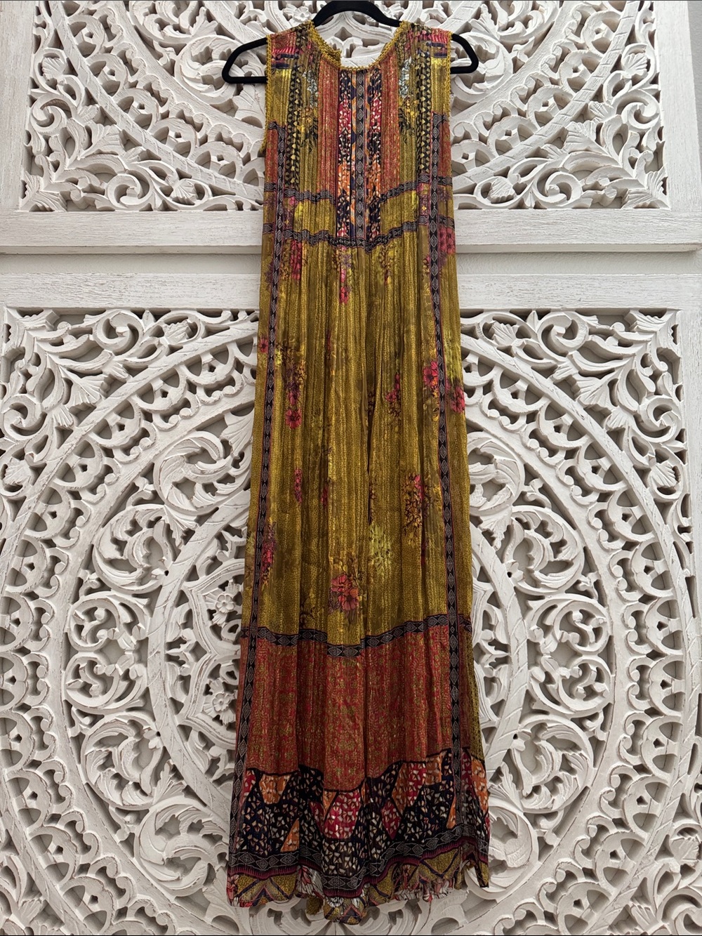 Anthropologie Mustard Olive Floral Maxi Skirt with Rust Accents